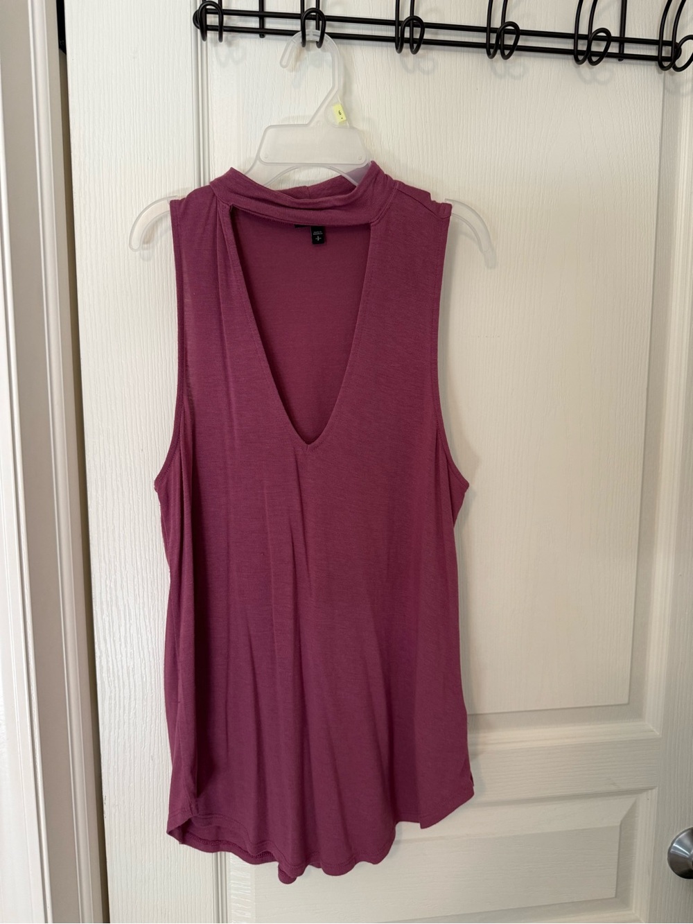 Express Plum Sleeveless Mock Neck V-Plunge Tank